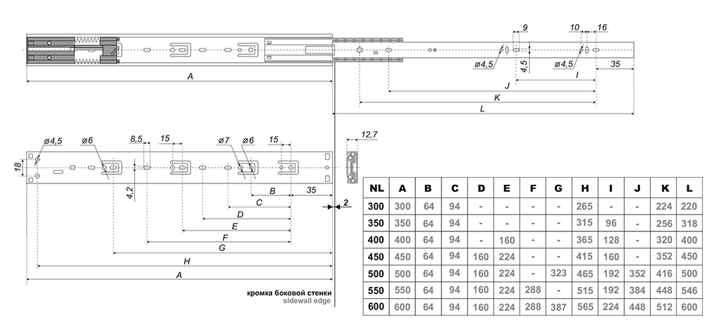 Шариковые направляющие DB4512Zn/400