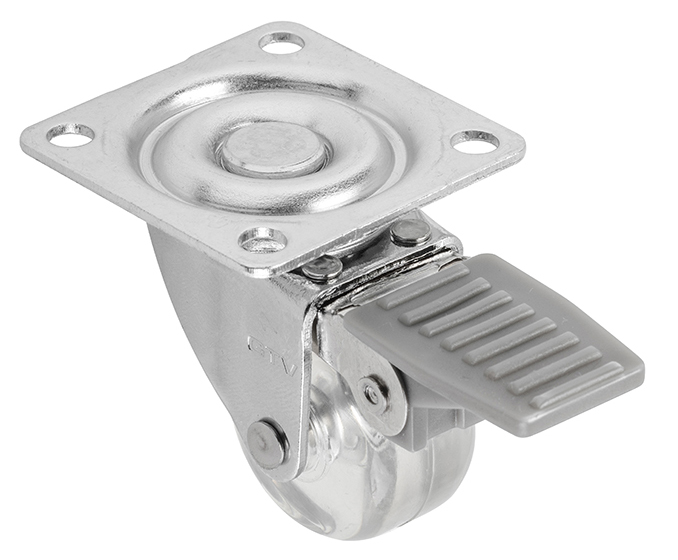 Мебельное колёсико D=35 мм со стопором прозрачное GTV KM-AH35MM-00