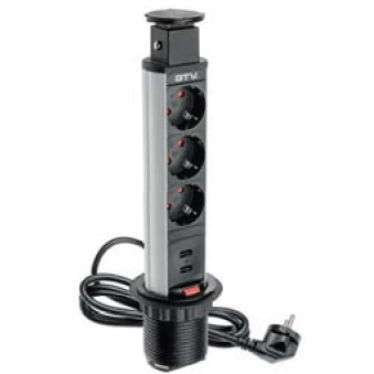 AE-BPWE3S60U-00 Удлинитель для раб ст встраив LITE 60mm, 3 гнезда schuko, 2хUSB 2,1АV (серебряный)