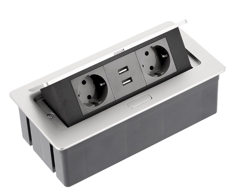 Блок розеток настольный SOFT, 2 розетки, AE-PBSUC2GS-53 (Schuko) 2xUSB, серый, с проводом 1,5 метра