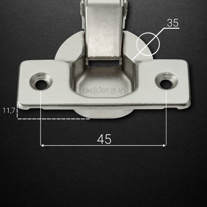 3D петля UNIHOPPER HUTTON с рег. дов., внутренняя, 45мм, с декор.накл, никель (HG1133.C15.B.45.NI)