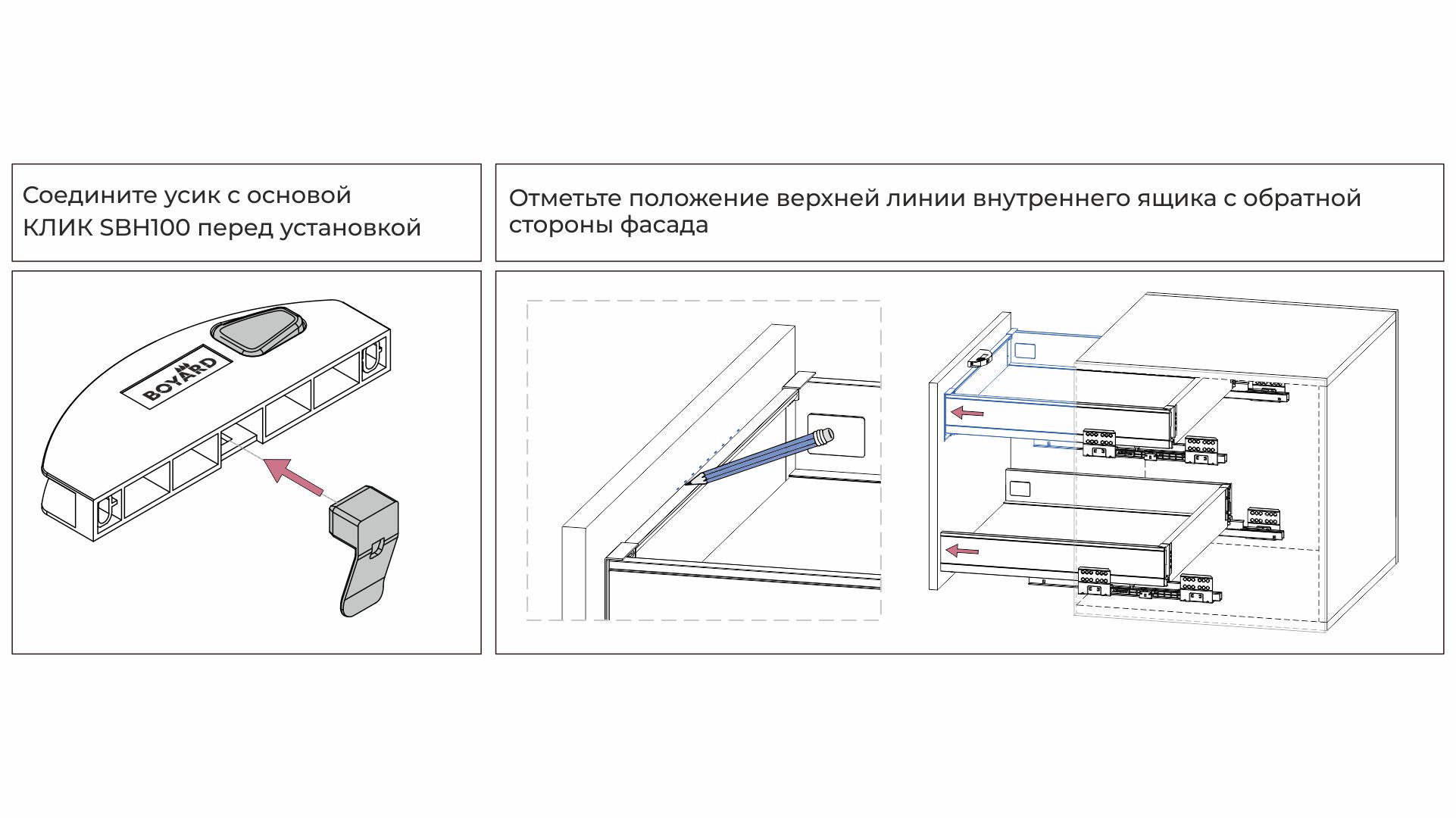 Держатель внутреннего ящика СТАРТ для любых боковин КЛИК SBH100/GR