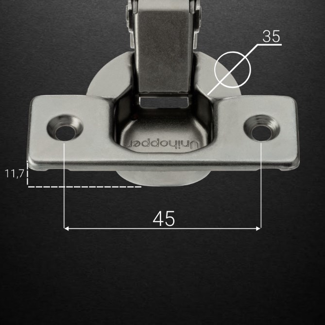 3D петля UNIHOPPER HUTTON с рег. дов, внутренняя, 45мм, с декор.накл.,черн.ник. (HG1133.C15.B.45.BN)