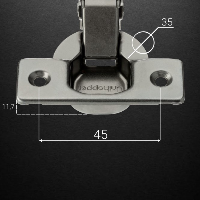 3D петля UNIHOPPER HUTTON с рег.дов., накладная, 45мм, с декор.накл.,черн.никель (HG1133.C0.B.45.BN)