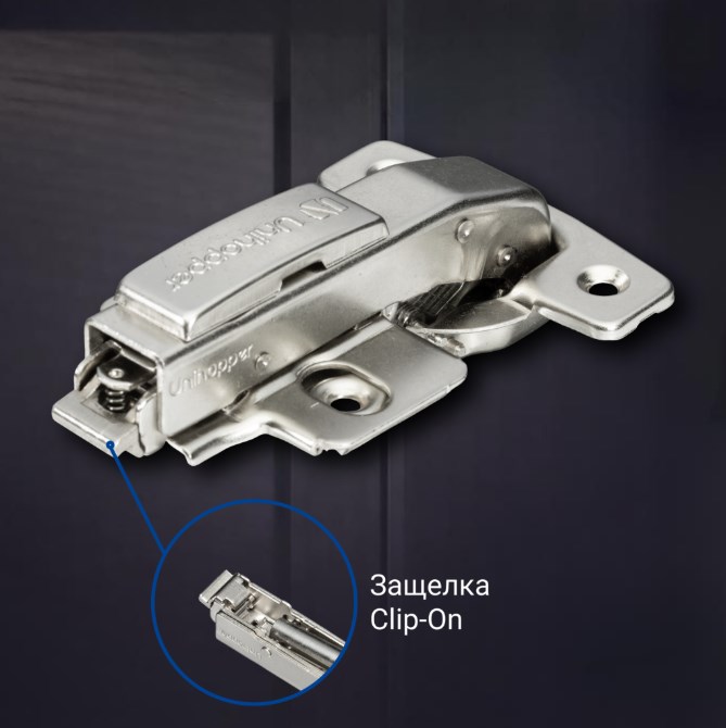 3D петля UNIHOPPER с доводчиком, 90°, 45 мм, с декор. накладкой (HG1407.C90.B.45)