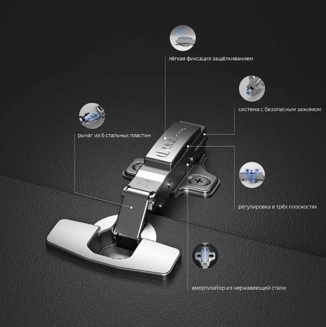 3D петля UNIHOPPER с доводчиком, накладная, 45 мм, с декор. накладкой (HG1112.C0.B.45)