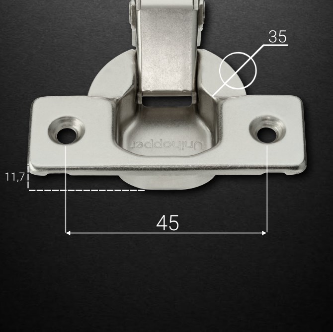 3D петля UNIHOPPER HUTTON с рег.дов., накладная, 45мм, с декор.накладкой, никель (HG1133.C0.B.45.NI)