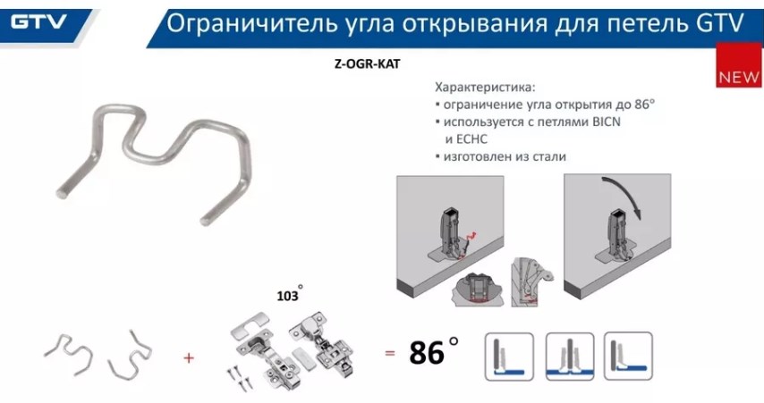 Новинка! Ограничитель угла открывания петель GTV!