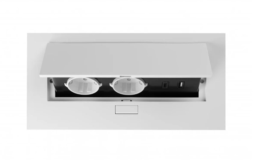 AE-PBU02GS-10N Удлинитель врезной прямоугольный, 2хSCHUKO. USB-A+C/5V, без вилки, белый