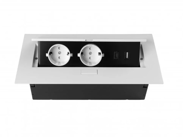 AE-PBU02GS-10N Удлинитель врезной прямоугольный, 2хSCHUKO. USB-A+C/5V, без вилки, белый