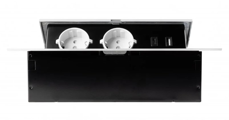 AE-PBU02GS-10N Удлинитель врезной прямоугольный, 2хSCHUKO. USB-A+C/5V, без вилки, белый